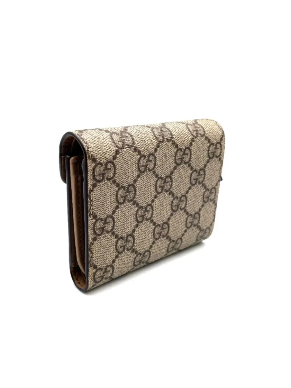 Gucci Dionysus GG Supreme Leather Beige Trifold Wallet Silver - Picture 2 of 15